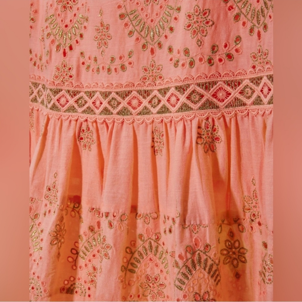 🧡 BOSTON PROPER Coral METALLIC EMBROIDERED EYELET MAXI SKIRT 🧡 - Picture 4 of 17